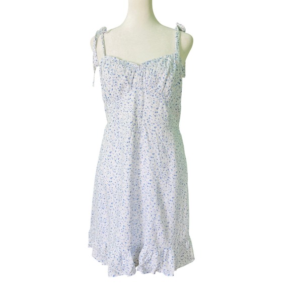 Hollister Dresses & Skirts - Hollister Babydoll Mini Sundress White Blue Ditsy Floral Lined Ruffle (Size L)